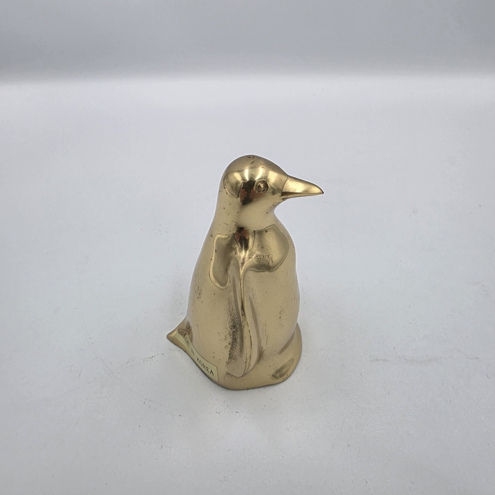 Vintage Brass Penguin Bell Shiny Gold MCM Mid‎ Century Style 3" Korea